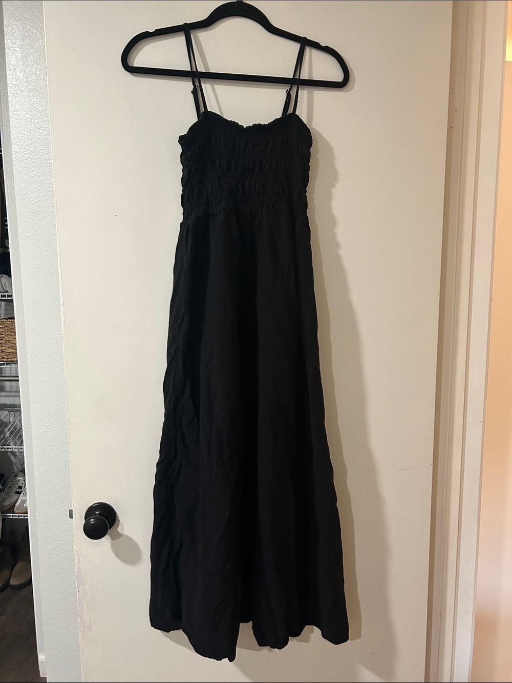 Black Smocked Bodice linen Maxi Dress - Women rhythm